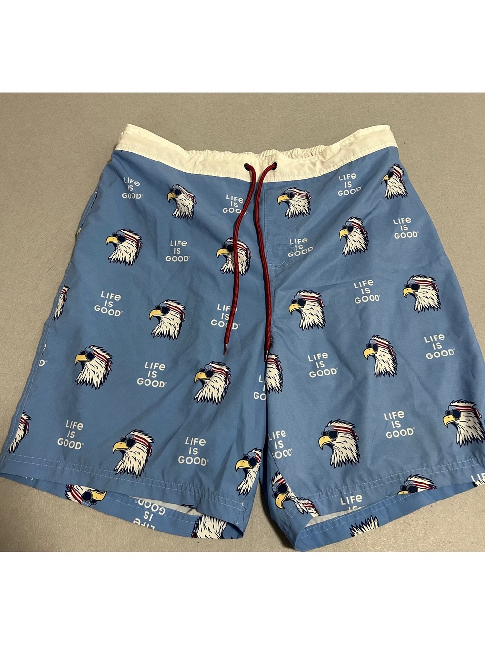 Life is Good Bald Eagle Swim Shorts Trunks America Red White Blue Mens Size XL